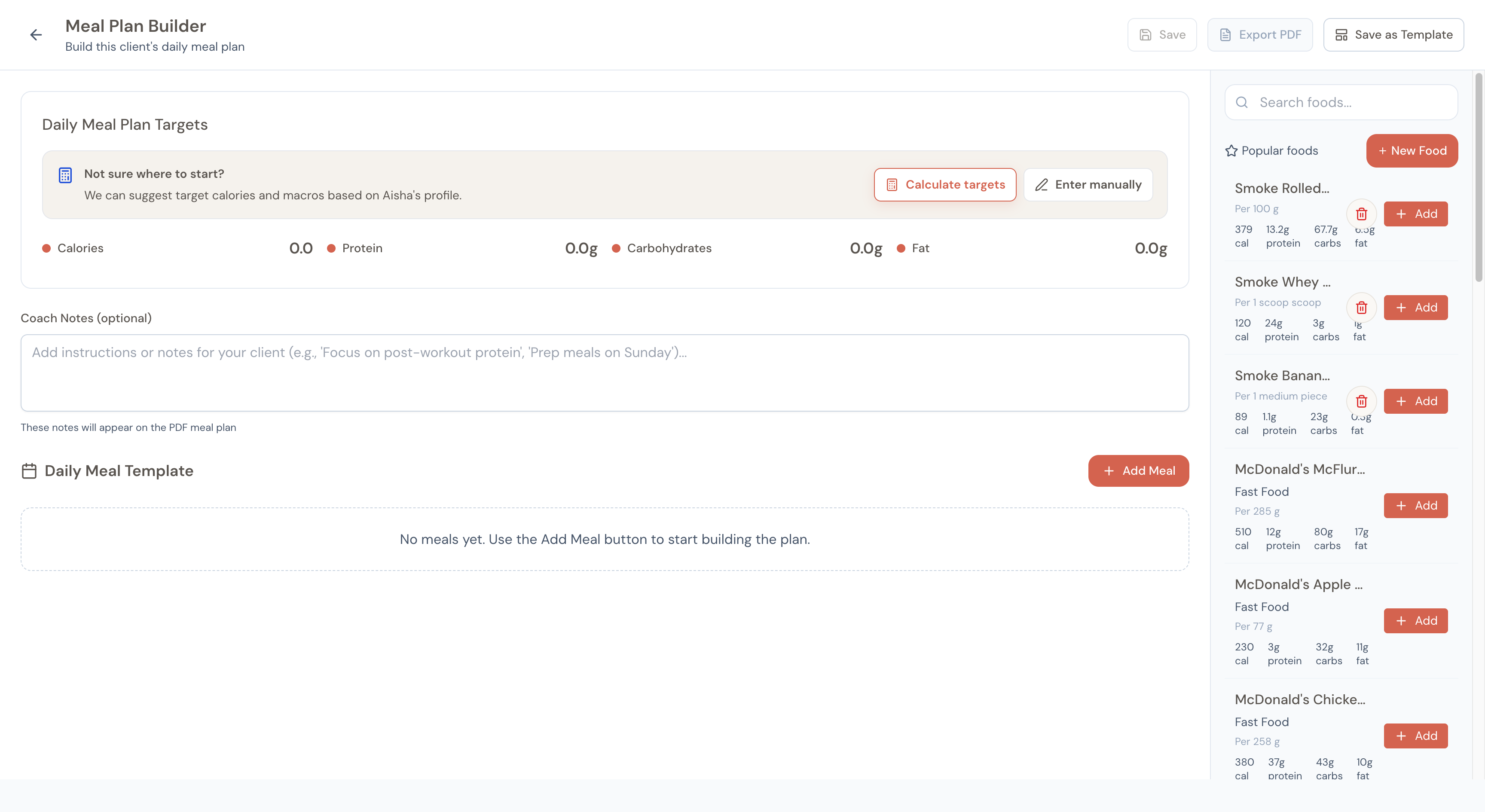 A "Not sure where to start?" card with two buttons: Calculate targets and Enter manually