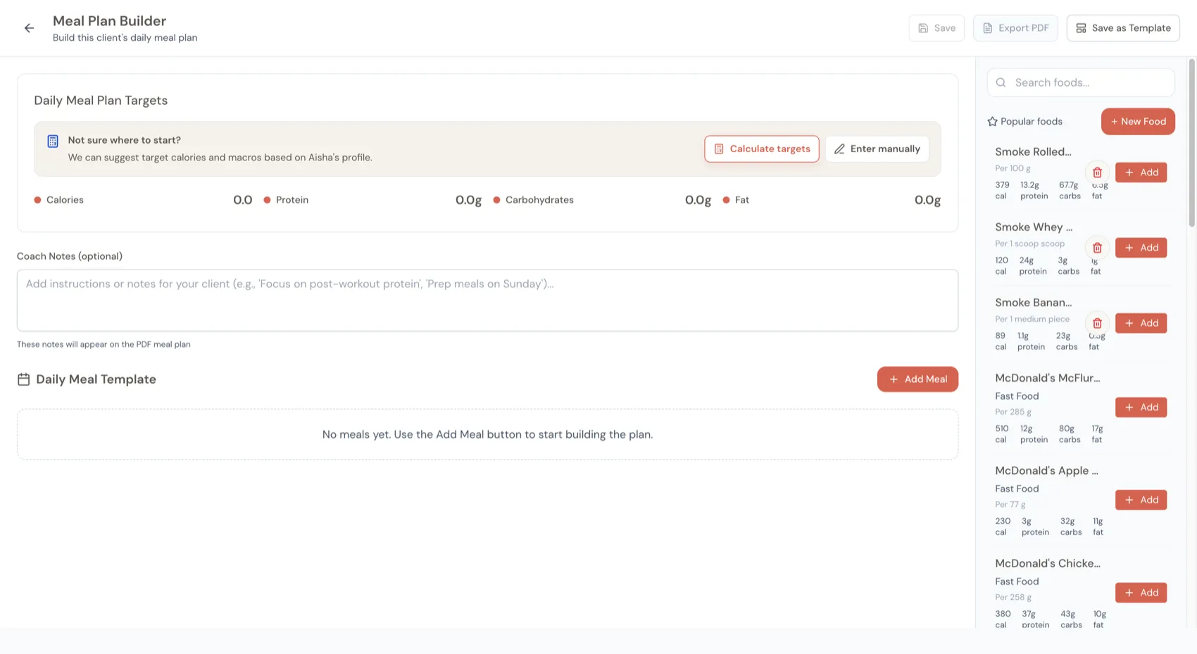 A "Not sure where to start?" card with two buttons: Calculate targets and Enter manually
